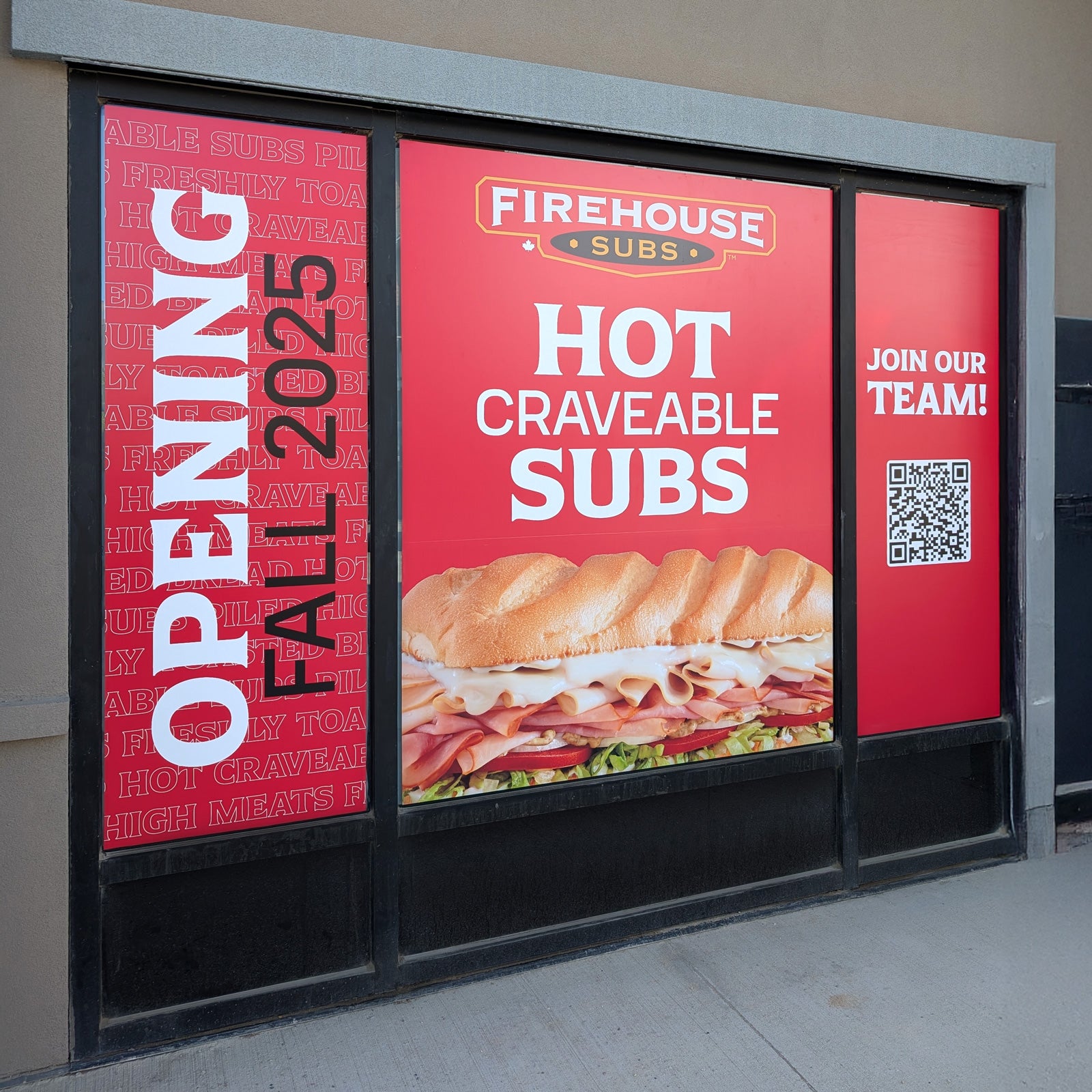 Advertisement for Firehouse Subs with a sandwich image and opening information.
custom door decals, entrance door decal, door decals Winnipeg, custom window decals graphics stickers, perforated window decals graphics stickers, removable window decals graphics, permanent window decals graphics stickers, frosted window decals graphics, vinyl lettering, window decals graphics stickers Winnipeg, window decals graphics stickers Manitoba, window decals graphics stickers fast